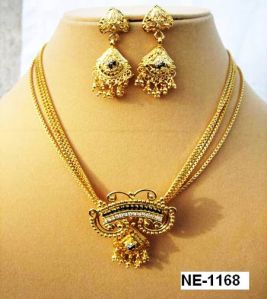 NE-1168 Stone Fitted Nickel Gold Plating nugs work earrings necklace set