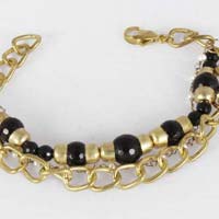 Alloy Metal Glass Acrylic Beads Gold Black Fashion Bracelet (23772)