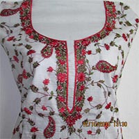 Cotton Kurti piece with Silk Kashmiri net (jal) work