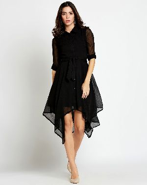Black Asymmetrical Shirt Dress