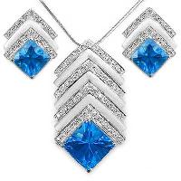 Blue Topaz Diamond Pendant Set (SGS - 107)