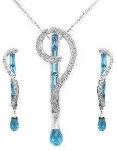 Blue Topaz Diamond Pendant Set (SGS - 108)