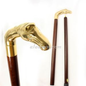 Horse Head Walnut Stain Walking Stick