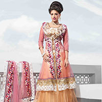 Pink Net Jacket Style Lehenga Choli with Dupatta