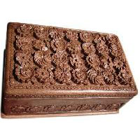 hand carved walnut wooden jewelry box