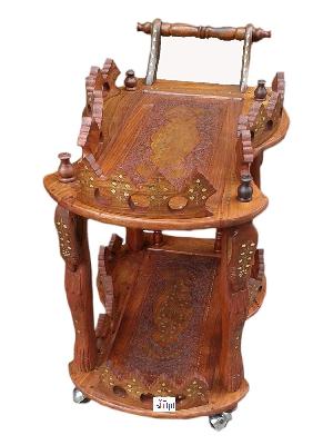 Shilpi Handcarved Antique Style Wooden Service Trolley