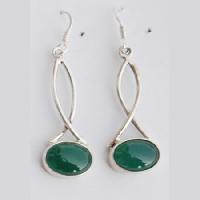 Green Onyx Cab Ear Ring-EERC-0012