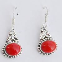 Red Coral Cab Ear Ring-EERC-003