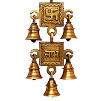 3 Step Swastik Symbol Brass Wall Hanging Chime, 3 Step Shubh Labh Symbol Brass Wall Hanging Chime