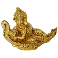 Brass Lord Ganesha Statue Sitting on Throne