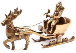 Ganesha's sleigh riding reindeer Brass Statue