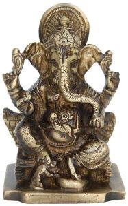 Hindu Idol Ganpati sitting on a throne Brass Statue