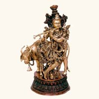 Beautiful Lord Krishna Brass Statue for decoration Sculpture