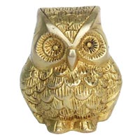 Metal Animal Figure of Owl in yellow finish