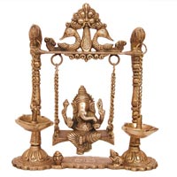 Metal brass Ganesha Swing with Oil Lamp with Peacock Design