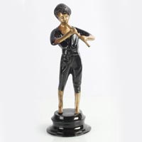 Metal Sculpture of Boy Playing Flute Statue Made of Brass