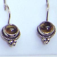 Silver Cabochon Stone Earrings- E-253