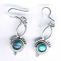 Silver Cabochon Stone Earrings- E-609