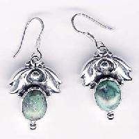 Silver Cabochon Stone Earrings- E-666
