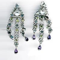 Silver Faceted Stone Earrings E-603
