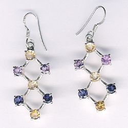 Silver Faceted Stone Earrings E-616