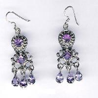 Silver Faceted Stone Earrings- E- 630