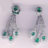 White Gold Diamond Emerald Earrings -53
