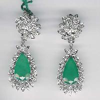 White Gold Diamond Emerald Earrings -66