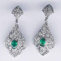 White Gold Diamond Emerald Earrings -67