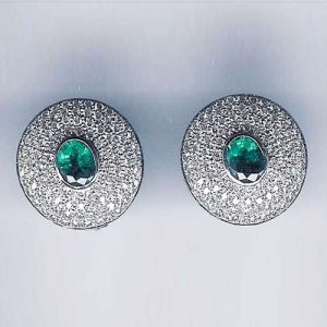 White Gold Diamond Emerald Earrings -85