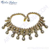 Victorian Gold Plated Diamond Silver Necklace