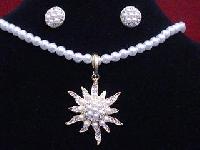 CNP - 338A Artificial White Pearl Necklace Set