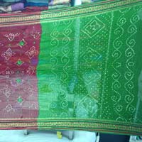 Bandhani Sarees Green N Red