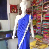 Designer Embroidered Mirror Work Border Georgette Blue Saree