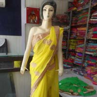 Designer Fancy zari Work Party Wear Georgette Yellow Colour Saree