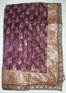 Designer Gold Banarsi Printed Tissue Party Wear Saree Purple Colour