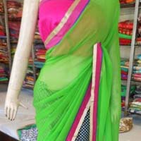 Designer Half Half Printed georgette Green and Balck Saree