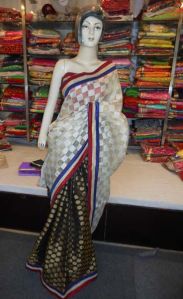 Designer Half Half Zari Work Printed Cotton Saree