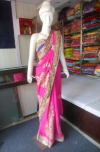 Designer Heavy Zari Work Border Georgette Pink Saree