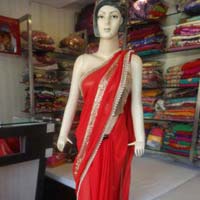 Designer Moti Work and Zari Border Georgette Party Wear Red Saree