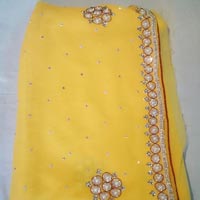 Handwork Party Wear Yellow Moti Work Saree