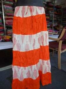 Orange Sanganeri printed Cotton Skirt