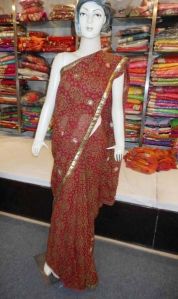 Party Wear Gilliter Work Chiffon  Mahroom Saree