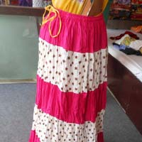 Pink White Sanganeri printed Cotton Skirt