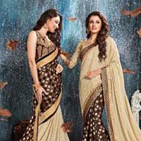 Beige Brasso Georgette With Double Blouse Designer Saree