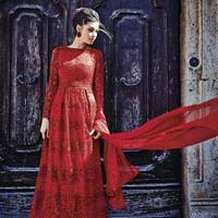 Border Work Net Red Anarkali Salwar Kameez