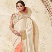 Classical Off White Lycra Silk Designer Saree