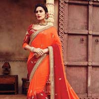 Classical Orange Georgette Designer Saree