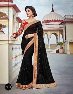 Colourful Black Georgette Designer Saree