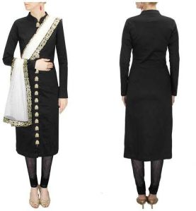 Dignified Black Raw Silk Churidar Suit